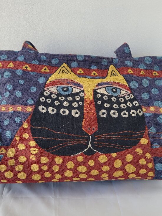 Laurel Burch Handbags - Laurel Burch Tapestry Tote Bag w/Colorful Cat Face
